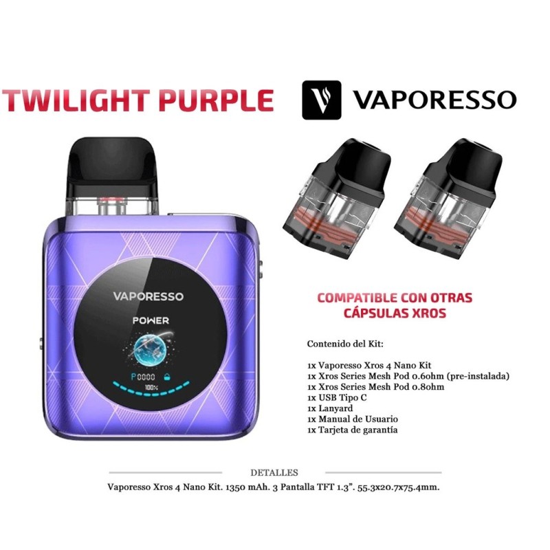 VAPORESSO XROS 4 NANO TWILIGHT PURPLE KIT 1350MAH