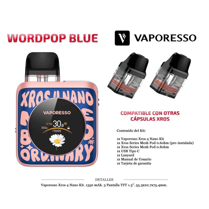VAPORESSO XROS 4 NANO WORDPOP BLUE KIT 1350MAH