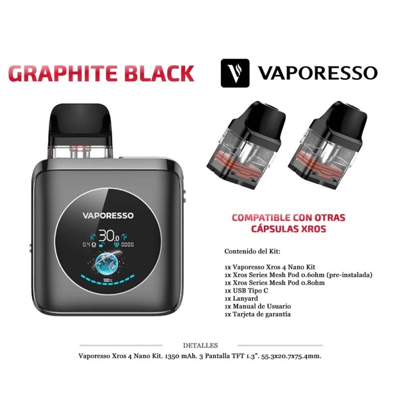 VAPORESSO XROS 4 NANO GRAPHITE BLACK  KIT 1350MAH
