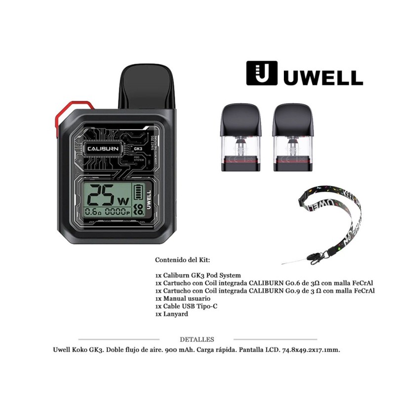 UWELL KOKO GK3 KIT BLACK 900 MAH