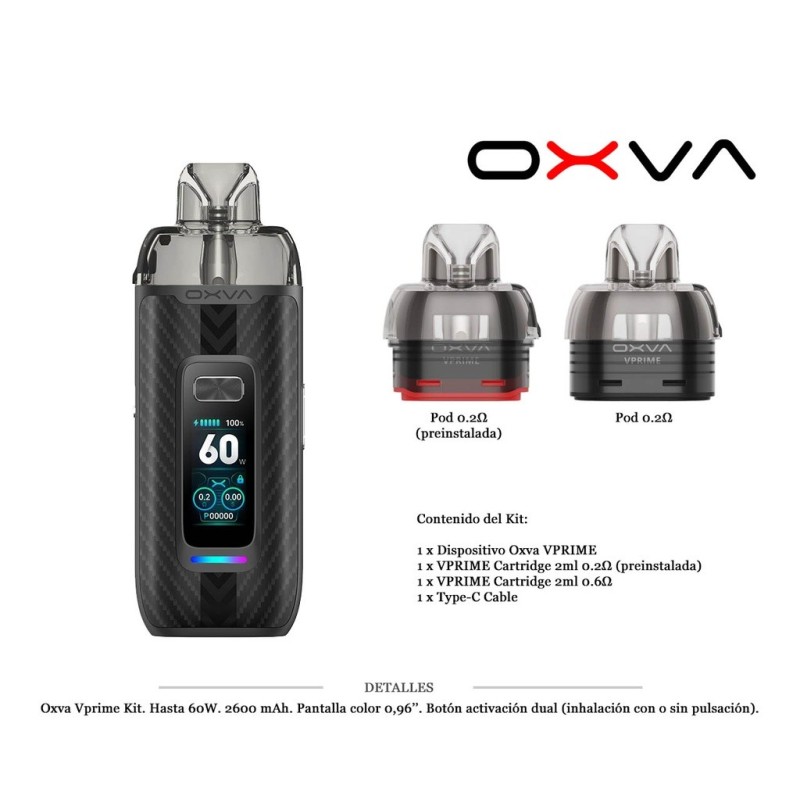 OXVA VPRIME KIT BLACK CARBON 2600 MAH