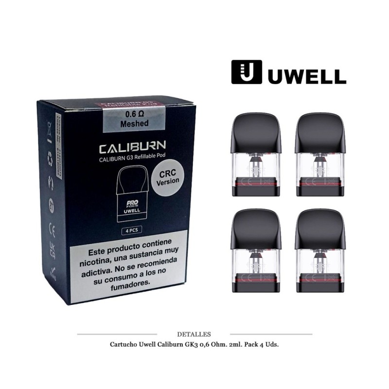 CARTUCHO CALIBURN KOKO GK3 0,6 OHM 2 ML 4 UDS