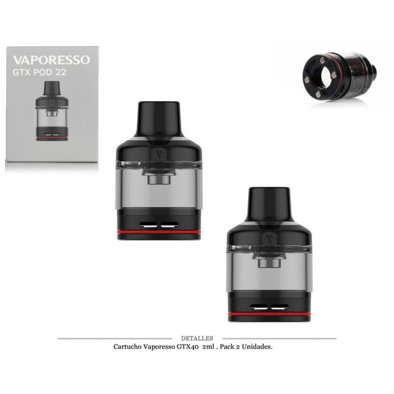 CARTUCHO VAPORESSO GTX GO40 2ML PACK 2 UDS
