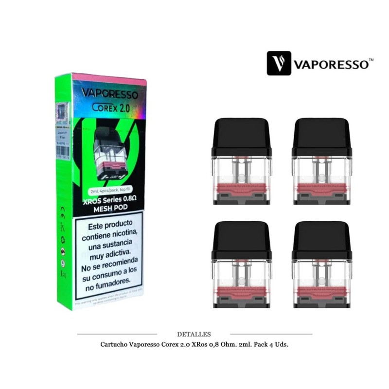 CARTUCHO VAPORESSO XROS COREX 0,8 OHM 2 ML 4 UDS