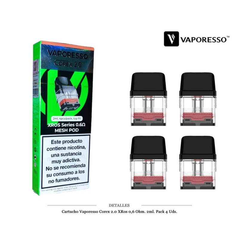 CARTUCHO VAPORESSO XROS COREX 0,6 OHM 2 ML 4 UDS