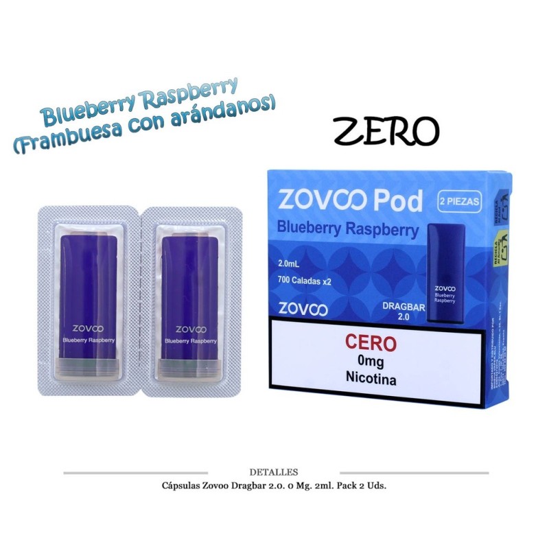 CAPSULAS ZOVOO DRAGBAR 2.0 BLUEBERRY RASPBERRY 2 UD 0MG 4ML