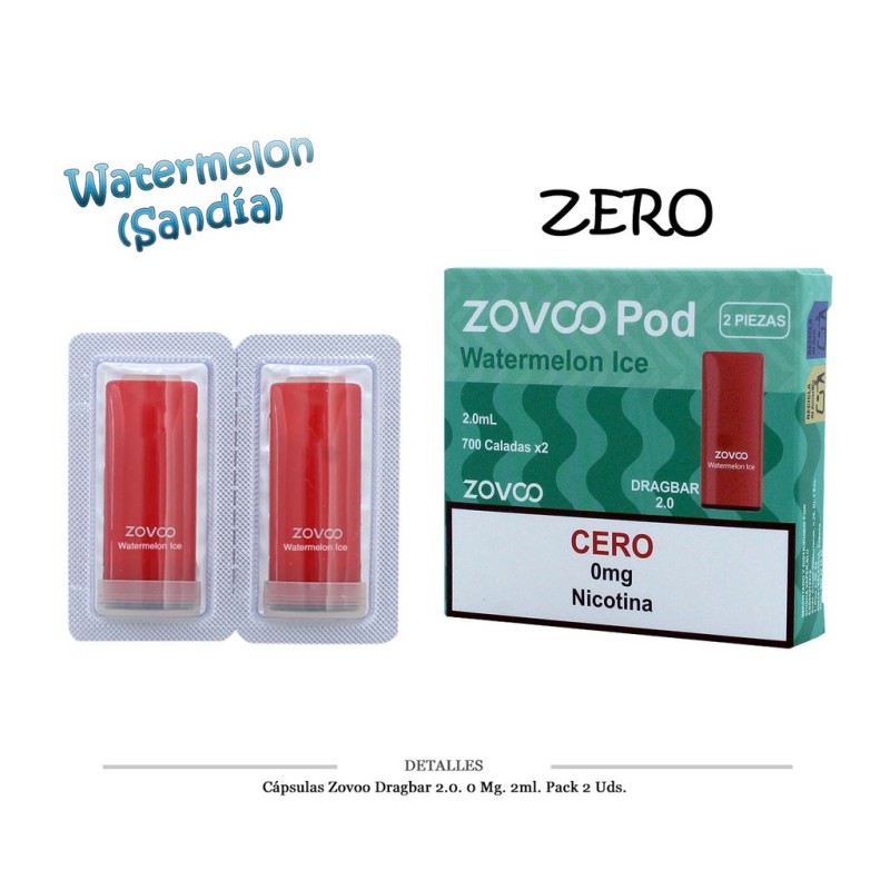 CAPSULAS ZOVOO DRAGBAR 2.0 WATERMELON 2 UD 0MG 4ML