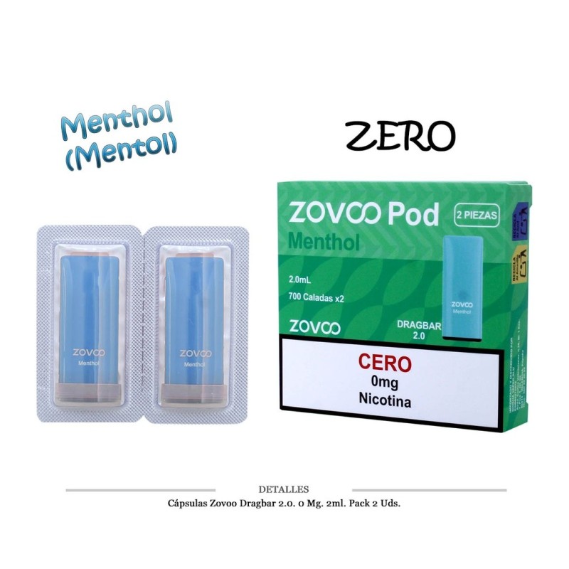 CAPSULAS ZOVOO DRAGBAR 2.0 MENTHOL 2 UD 0MG 4ML