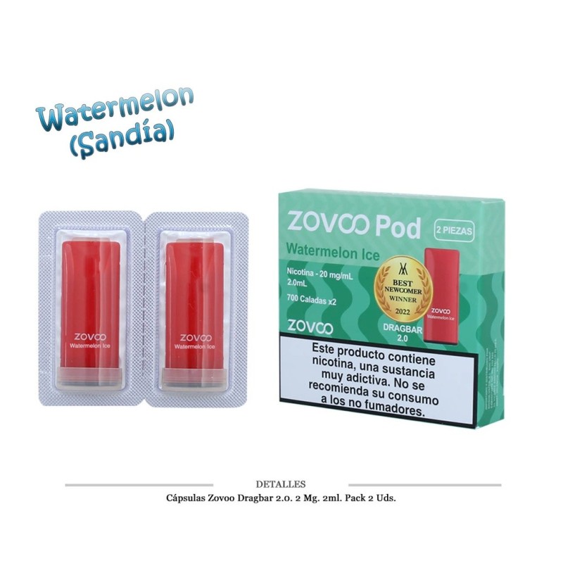 CAPSULAS ZOVOO DRAGBAR 2.0 WATERMELON 2 UD 20MG 4ML