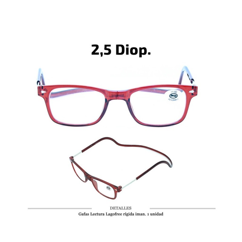 GAFAS LECTURA LAGOFREE RIGIDA ROJA 2.5 D. 1 UD