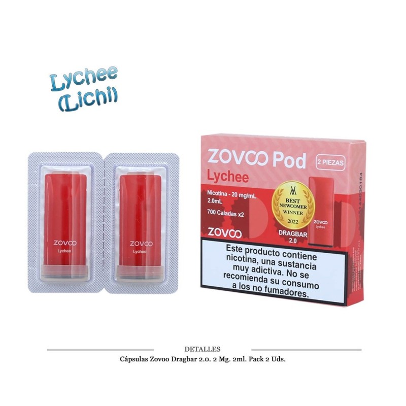 CAPSULAS ZOVOO DRAGBAR 2.0 LYCHEE 2 UD 20MG 4ML