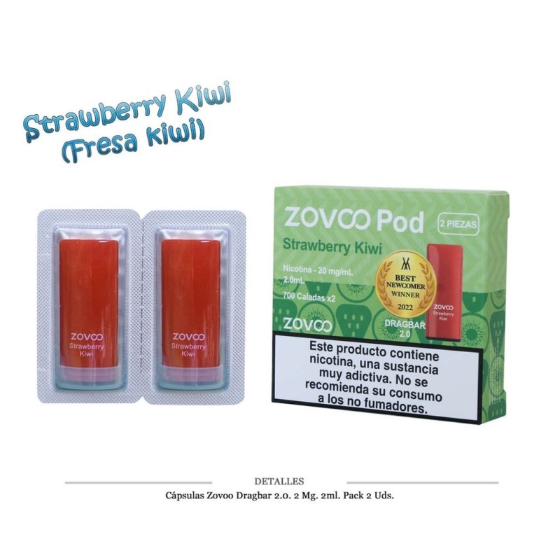 CAPSULAS ZOVOO DRAGBAR 2.0 STRAWBERRY KIWI 2 UD 20MG 4ML