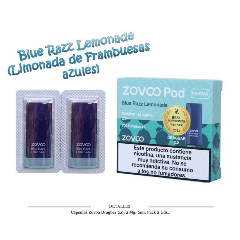 CAPSULAS ZOVOO DRAGBAR 2.0 BLUE RAZZ LEMONADE 2 UD 20MG 4ML