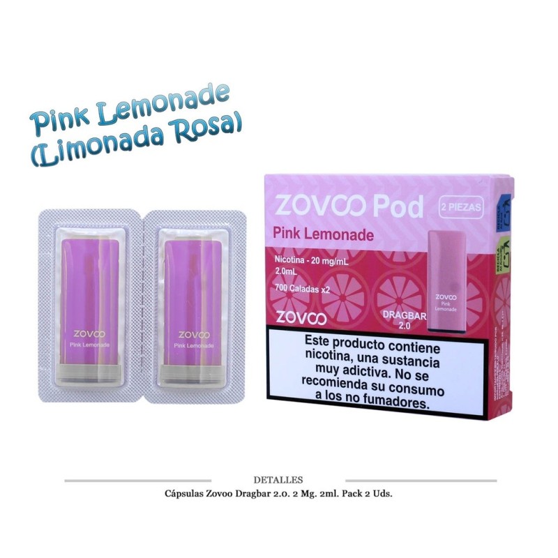 CAPSULAS ZOVOO DRAGBAR 2.0 PINK LEMONADE 2 UD 20MG 4ML