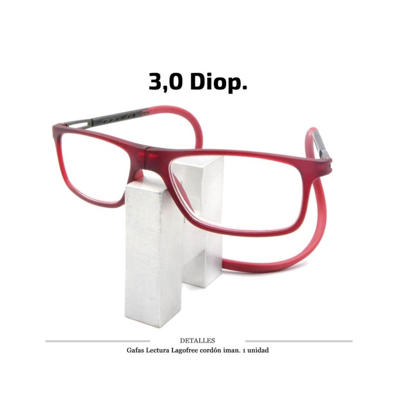 GAFAS LECTURA LAGOFREE CORDON-IMAN ROJA 3.0 D. 1 UD