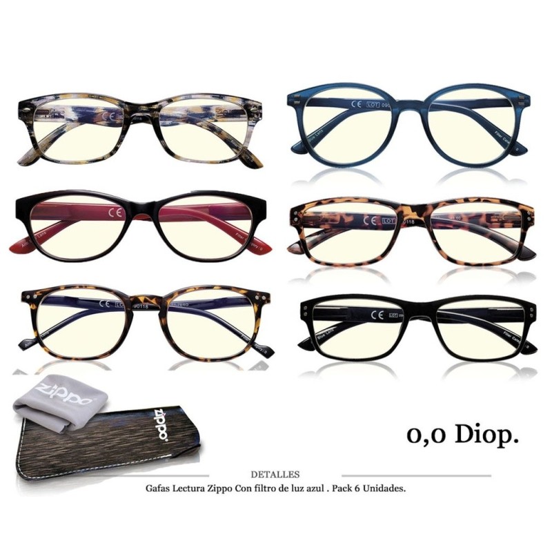 GAFAS LECT ZIPPO FILTRO PROT 0.0 DIOP PACK 6 UDS