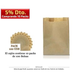 BOLSA PAPEL KRAFT 30X20+6 35 GR. S/V 100 UDS