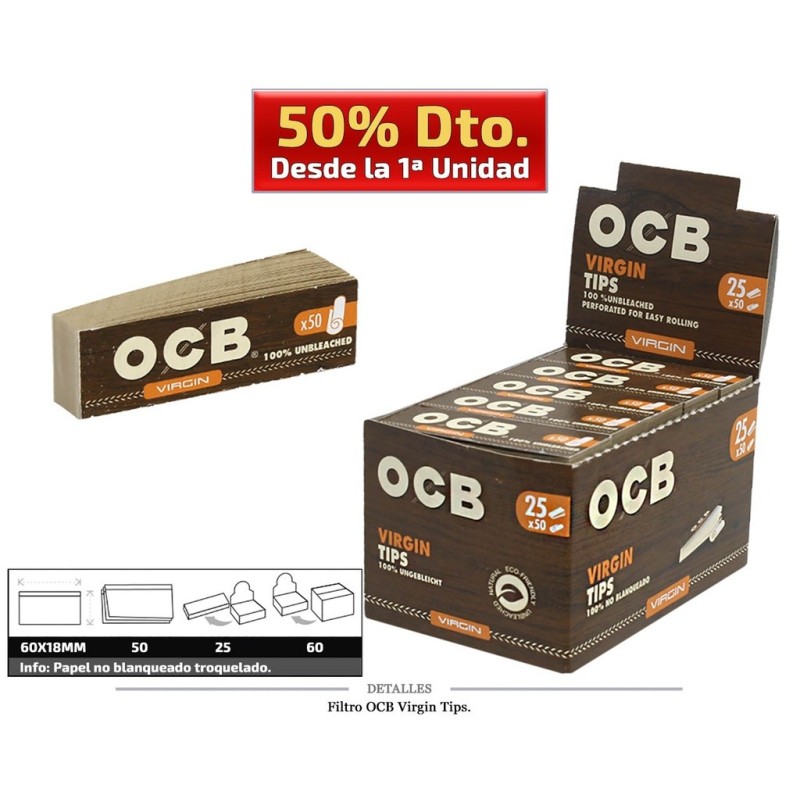 FILTRO OCB VIRGIN TIPS BLOCS TROQ. 25X50 UDS
