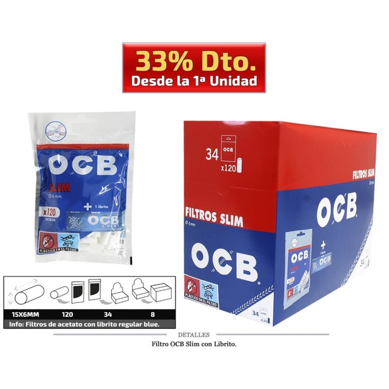 FILTRO OCB SLIM 6MM C/LIBRITO BLUE 34x120 UDS