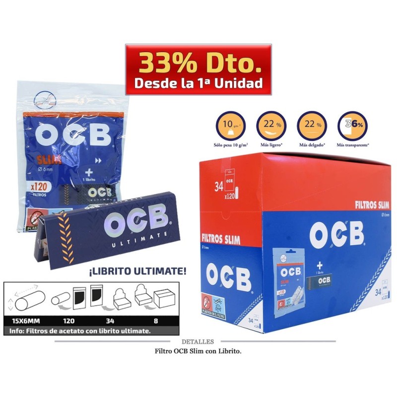 FILTRO OCB SLIM 6MM C/LIBRITO ULTIMATE 34x120 UDS