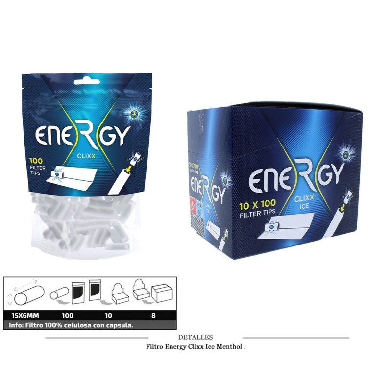 FILTRO ENERGY PLUS CLIXX MENTHOL 6MM 10X100 UDS