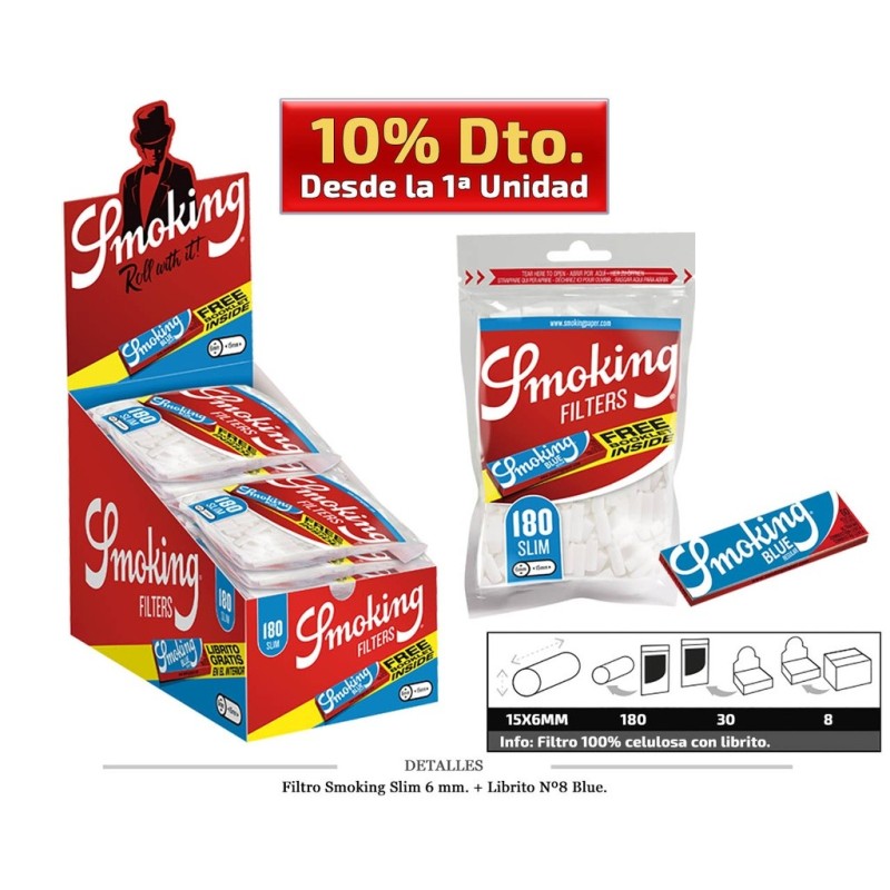 FILTRO SMOKING SLIM 6MM + LIBRITO 30X180 UDS